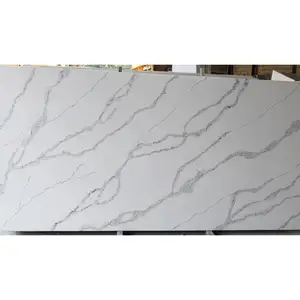 3200x1600 calacatta trắng đá thạch anh với màu xám tĩnh mạch đánh bóng và cắt để Bàn cà phê Tops