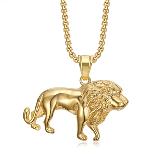 Collar de Joyería Fina de Moda con Colgante de León Animal Estilo Hip Hop, Chapado en Oro PVD sobre Acero Inoxidable 316, para Hombres y Mujeres, Venta al por Mayor - Product Image 2