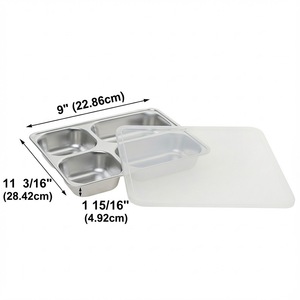 304 Stainless Steel Square Divided <b>Lunch</b> <b>Box</b> 9x11 3/16 Inch With <b>Plastic</b> Lid For Company Canteens - Product Image 1