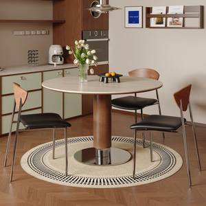 Ensemble de table à manger ronde victorienne pour petits appartements, usage domestique, plateau en marbre, bois massif, 4 chaises de salle à manger - Product Image 2