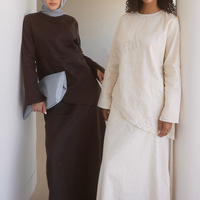 Nouvel ensemble musulman 2 pièces marron foncé 2026 : Haut asymétrique et longue jupe – Vêtements islamiques modestes pour femmes – Fabricants