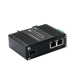 Konverter Media serat industri 1 Port 100/1000X SFP ke 2 Port 10/100/1000T konverter Media Ethernet