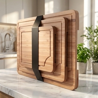 Planches à découper en bambou carbonisé anti-moisissure, 3 pièces, avec support de rangement, design réversible, rainures pour les jus, poignées antidérapantes