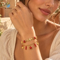 Bracelet tendance SUMMLY en pierre naturelle rouge étoile croisée, plaqué or 18 carats, en acier inoxydable, pour femme, cadeau de fête