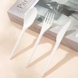 Western Restaurant Eco-friendly CPLA Disposable Dessert Knife Fork Spoon PLA Utensil Compostable Cutlery Sets