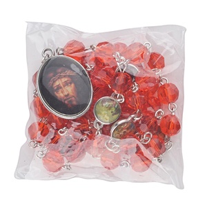 Ciondolo Unisex del <span class=keywords><strong>rosario</strong></span> di cristallo rosso 8mm di sangue di gesus collana stile religioso in lega di zinco placcato <span class=keywords><strong>argento</strong></span> catene di <span class=keywords><strong>gioielli</strong></span> cristiani - Product Image 5