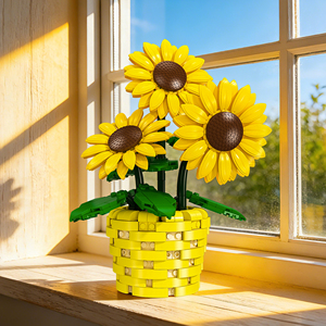 Bloques de Construcción de Plástico con Diseño de Girasoles Artificiales en Maceta, Rompecabezas 3D, Colección de Macetas Decorativas, Regalos - Product Image 3