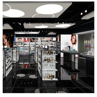 Vitrine de magasin de cosmétiques sur roulettes, design moderne, éclairée par LED, écologique, durable, pour la décoration intérieure des magasins de détail