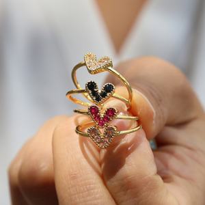 Anillo abierto en forma de corazón de latón chapado en oro de 18 quilates Europeo Americano con regalo de vacaciones de circón para <span class=keywords><strong>mujer</strong></span> - Product Image 2