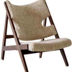 Fauteuil de salon en tricot, couleur crème, en laine d'agneau, fauteuil simple confortable, style rétro français, chaise longue en bois massif - Product Image 5