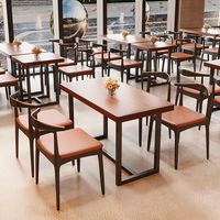 Ensemble table et chaises de restaurant BBQ de style moderne, table à manger en bois massif, chaise de loisirs en fer forgé, écologique, durable, centre commercial