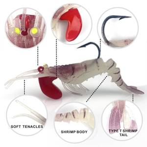Esca Morbida a Forma di Gamberetto per <span class=keywords><strong>Pesca</strong></span>, Affondante in Piombo, Gamberetto in Plastica Luminescente <span class=keywords><strong>con</strong></span> Ami - Product Image 6