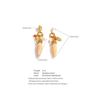 Boucles <span class=keywords><strong>d</strong></span>'oreilles pendantes JINYOU 2078 au design unique, en acier inoxydable, avec breloque œil de coquillage et motif bambou tressé, idéales pour un cadeau - Product Image 6