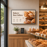Pantalla LCD de Señalización Digital Comercial de 65 Pulgadas para Menús de Panadería y Cafetería, Montada en la Pared, con Cuatro Biseles Iguales, para Promoción de Menús