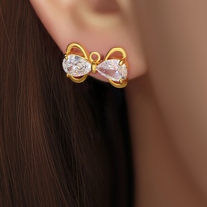 Fashion Wholesale Stud Earrings CZ Zircon 18K Gold Plated Trendy <b>Bow</b> <b>Ribbon</b> Earrings for Women - Product Image 6