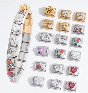 Wholesale High Quality Trendy DIY <b>Crystal</b> Rhinestone Charm <b>Bracelet</b> with Enamel Diamond and Italian Charms Gold Plated - Product Image 1