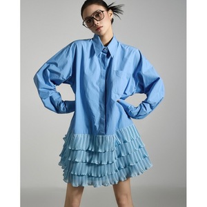 Vestido Casual de Mujer al por Mayor, Nuevo Diseño de Moda con Volantes en la Solapa, Manga Larga, Diseño de Parches, Cintura Natural para Otoño - Product Image 1