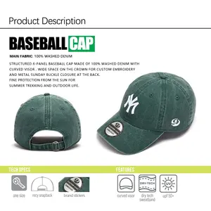 [Marca personalizada] Nuevo 100% Washed Denim Hombres Mujeres Gorra de béisbol era 6 paneles Suave bordado sin estructura logo Dad Hat