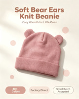 Gorro de Punto con Orejas de Oso para Niños Pequeños, Color Sólido, Suave y Elástico, Gorro de Invierno para Bebé