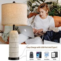 Lampe de bureau et lampe de chevet modernes en résine noire, 2 pièces, avec douille E26 et port de charge USB A+C pour chambres à coucher