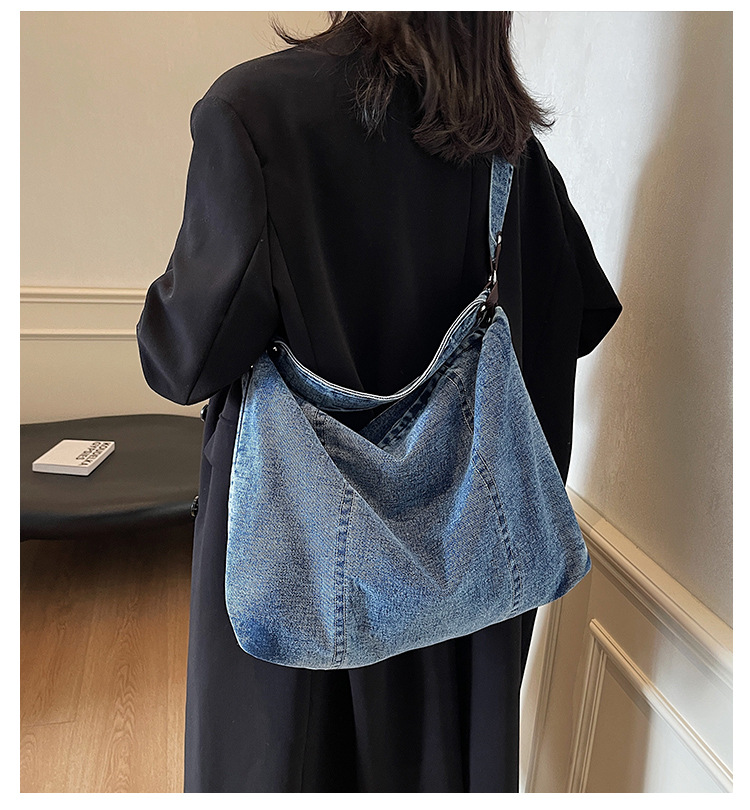 Huffmanx Vintage fashion denim large capacity women's tote shoulder bags crossbody hand bag ladies commuting bags for women