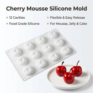 Cherry <b>Silicone</b> Mousse Mold 12 Cavity <b>Baking</b> Tray Food Grade Easy Release for Jelly Chocolate Dessert - Product Image 1