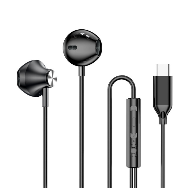 Semi In-Ear Wired Headphones Type-C Ergonomic Metal Build Clear Mic & Real-Time Audio Sync for Mobile Games Enhanced Bass