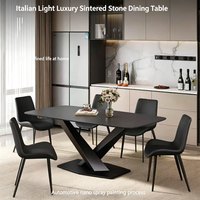 Table à manger moderne italienne en pierre frittée, durable, écologique, 4 places, plateau rectangulaire, pieds en métal, mobilier de salle à manger standard