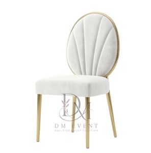 Silla de Comedor de Acero Inoxidable con Respaldo Ovalado Dorado y Cojín Blanco para Hoteles y Eventos de Boda, Venta al Por Mayor - Product Image 3