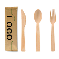Ensemble de couverts jetables écologiques personnalisés avec logo imprimé, biodégradables, en bambou, cuillères, couteaux, fourchettes, pour usage en restaurant, avec sac