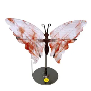 Wholesale fire quartz wings Natural healing quartz animal Crystal ornaments Stone Red butterfly carving