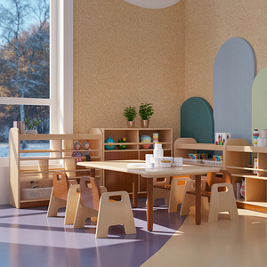 ชุดโต๊ะเรียนรู้สำหรับเด็กอนุบาล ดีไซน์มอนเตสซอรี่ ทำจากไม้แท้ รูปทรงสี่เหลี่ยมคางหมู รูปตัวยู สำหรับโรงเรียนอนุบาลและห้องเรียน  รับผลิตแบบ OEM ODM จากโรงงานโดยตรง - Product Image 4