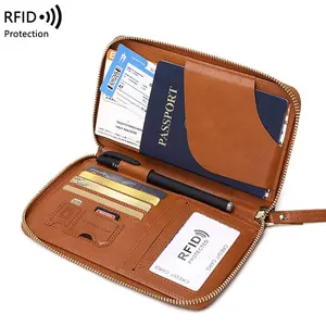 High Quality RFID Long Passport Holder Ticket Storage Document Bag Large Capacity Travel Zipper Passport Bags
