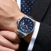 Montre CURREN 8375 en stock, acier inoxydable, cadran bleu, analogique, quartz, fabrication chinoise, affichage de la date, aiguilles luminescentes, montres pour hommes