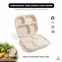 Boîte à lunch jetable ChiLang en amidon de maïs, 4 compartiments, compatible micro-ondes, couvercle anti-fuite, capacité 1000 ml, biodégradable