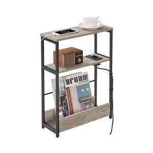 <span class=keywords><strong>Mesa</strong></span> <span class=keywords><strong>Auxiliar</strong></span> Moderna de Madera con Múltiples Ranuras, <span class=keywords><strong>Mesa</strong></span> de Noche Estrecha con 3 Estantes para Espacios Pequeños, Revistero para Sala de Estar, Dormitorio, Estudio - Product Image 1