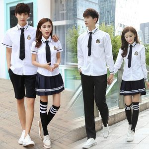 Ensemble uniforme scolaire : chemise blanche, jupe noire, pantalon en coton – Tenue d'été pour lycéens (garçons et filles) – Idéal pour les photos de remise de diplôme - Product Image 1