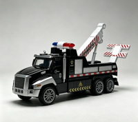 Camion de dépannage semi-alliage télécommandé 4 canaux à forte puissance avec éclairage LED, simulation de voiture de police de sauvetage, jouet