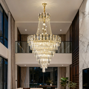Lámpara de araña moderna de cristal para techos altos, sala de estar, pasillo, luz LED, forma redonda, cabezal único, iluminación interior de lujo para villas - Product Image 1