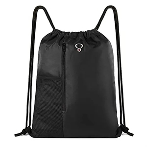 <b>Large</b> Size Drawstring <b>Backpack</b> with Two Zipper Pockets Water Bottle Mesh Pockets Sports Gym Bag for <b>Women</b> Men Lining Polyester - Product Image 5