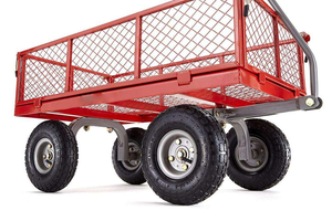 Chariot de camping à quatre roues en acier inoxydable rouge, chariot de courses, design pliable, panneaux latéraux amovibles, fond plat de 10 pouces, OEM - Product Image 4