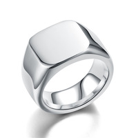 Schlichtes Design Benutzerdefiniertes Laser-Logo Rechteckiger Blanko-Siegelring Herren 18K Vergoldeter Edelstahl Silber/Gold Schmuck Verlobungsring