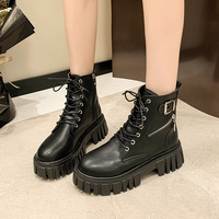 Bottes en cuir à plateforme et fermeture éclair pour femme Martins, automne-hiver 2026, noires, bout fermé, style moto