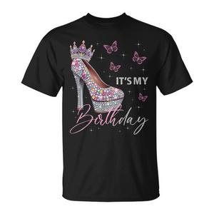 Camiseta It's My Birthday con diseño de tacón alto, corona, mariposas y estrellas - Product Image 1
