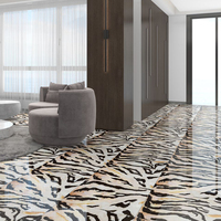 Carreaux de sol en porcelaine émaillée polie effet marbre jaune et noir, motif marbré, 600x600, vente en gros