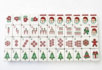 Jeu de Mahjong américain en acrylique rouge et vert sur le thème de Noël - Motifs festifs (Canne à sucre/Père Noël) pour les réunions de famille, en acrylique