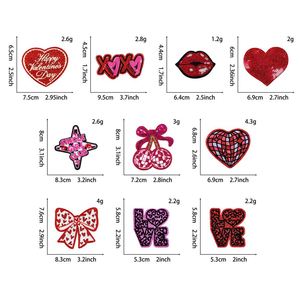 New Iron-On <b>Sequin</b> Glitter Embroidery <b>Red</b> Heart Lip Bow Xoxo Cherry Xoxo Valentine Patch for Clothes Hat Decoration - Product Image 2