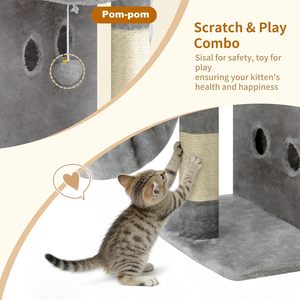 Arbre à chat de 25,6 pouces pour chats de grande taille, tour à chat style escalier avec perchoir supérieur spacieux, condos à double niveau, poteaux en sisal, <span class=keywords><strong>panier</strong></span> douillet avec <span class=keywords><strong>pompon</strong></span> - Product Image 6
