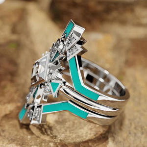 Anello da Cocktail Geometrico T0871 in Argento 925 con Diamante Taglio Principessa e Montatura a Castone, Anelli Raffinati da Donna per Matrimonio - Product Image 3