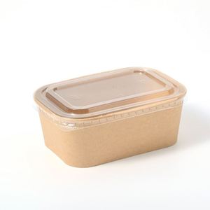 <b>Disposable</b> Eco-Friendly Biodegradable Round Kraft Paper Microwave Safe Salad <b>Bowl</b> Clear Plastic Lid Custom Logo Camping Use - Product Image 3